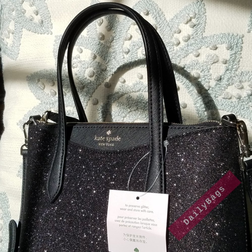 SHIMMY GLITTER IN BLACK SATCHEL KATE SPADE CROSSBODY SPARKLES IN THE SUN SMALL - Picture 11 of 12